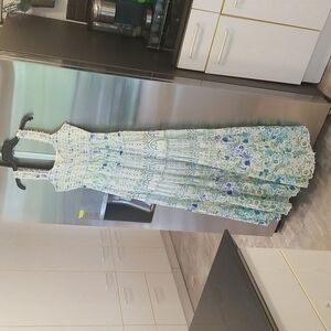 💕ROCOCO SAND💕 Elan Maxi Dress ~ Green Blue Floral Print 100% Cotton Small NWT
